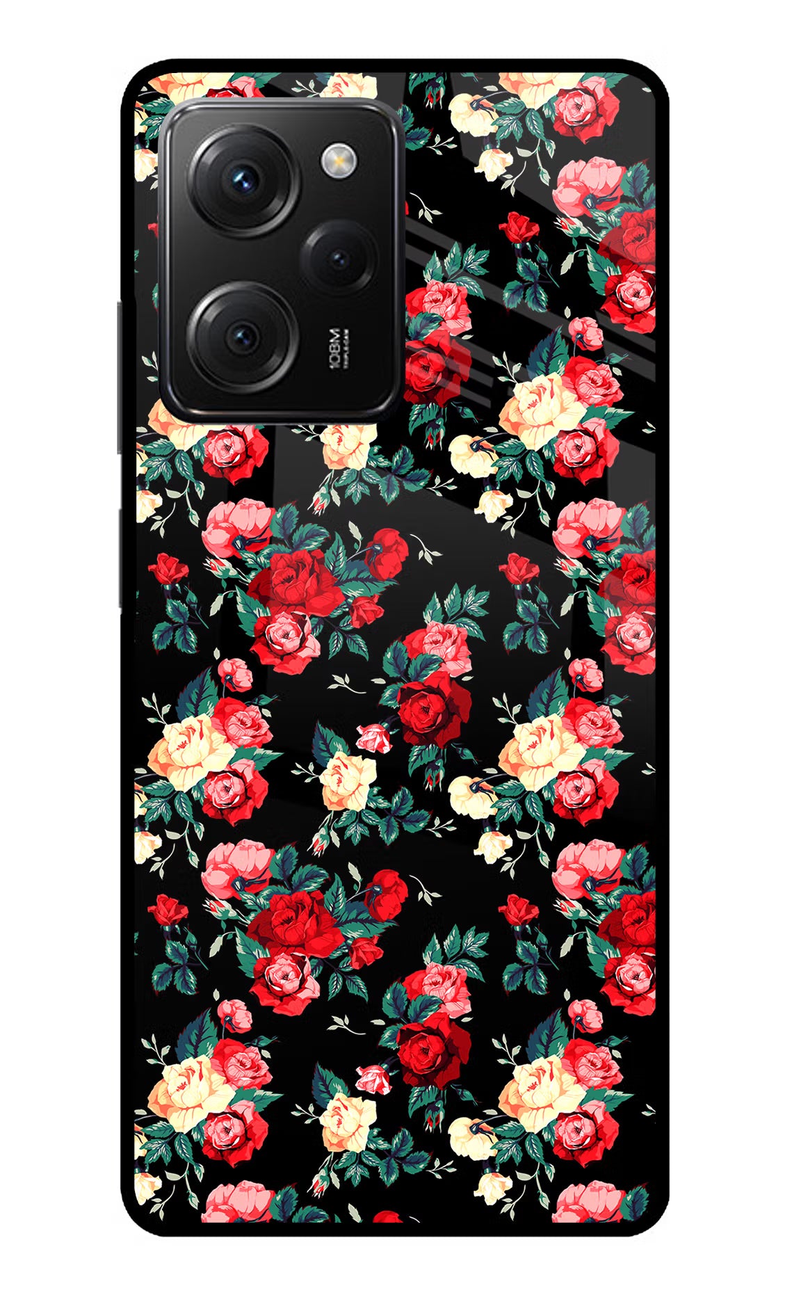 Rose Pattern Poco X5 Pro 5G Glass Case - Rose Pattern Poco X5 Pro 5G Glass Case Rose Pattern Poco X5 Pro 5G Glass Case