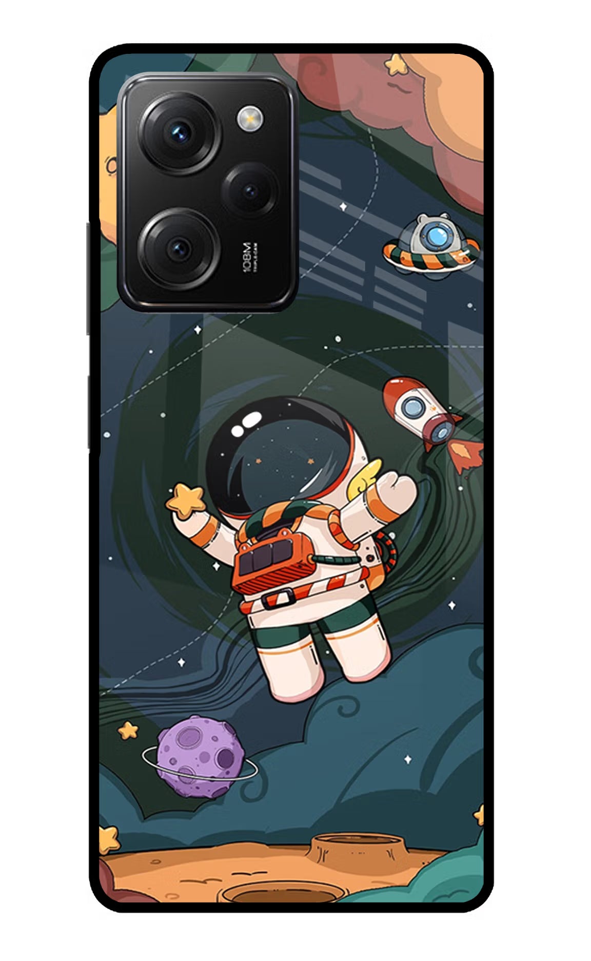 Cartoon Astronaut Poco X5 Pro 5G Glass Case - Cartoon Astronaut Poco X5 Pro 5G Glass Case Cartoon Astronaut Poco X5 Pro 5G Glass Case