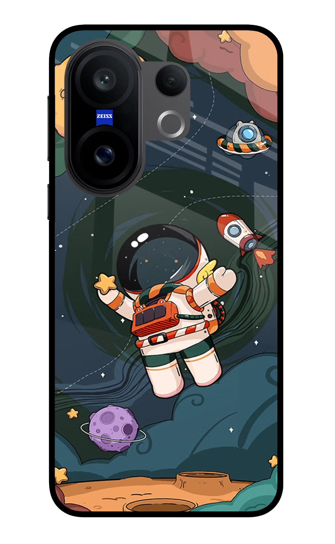 Cartoon Astronaut Vivo X200 FE Glass Case - Cartoon Astronaut Vivo X200 FE Glass Case Cartoon Astronaut Vivo X200 FE Glass Case