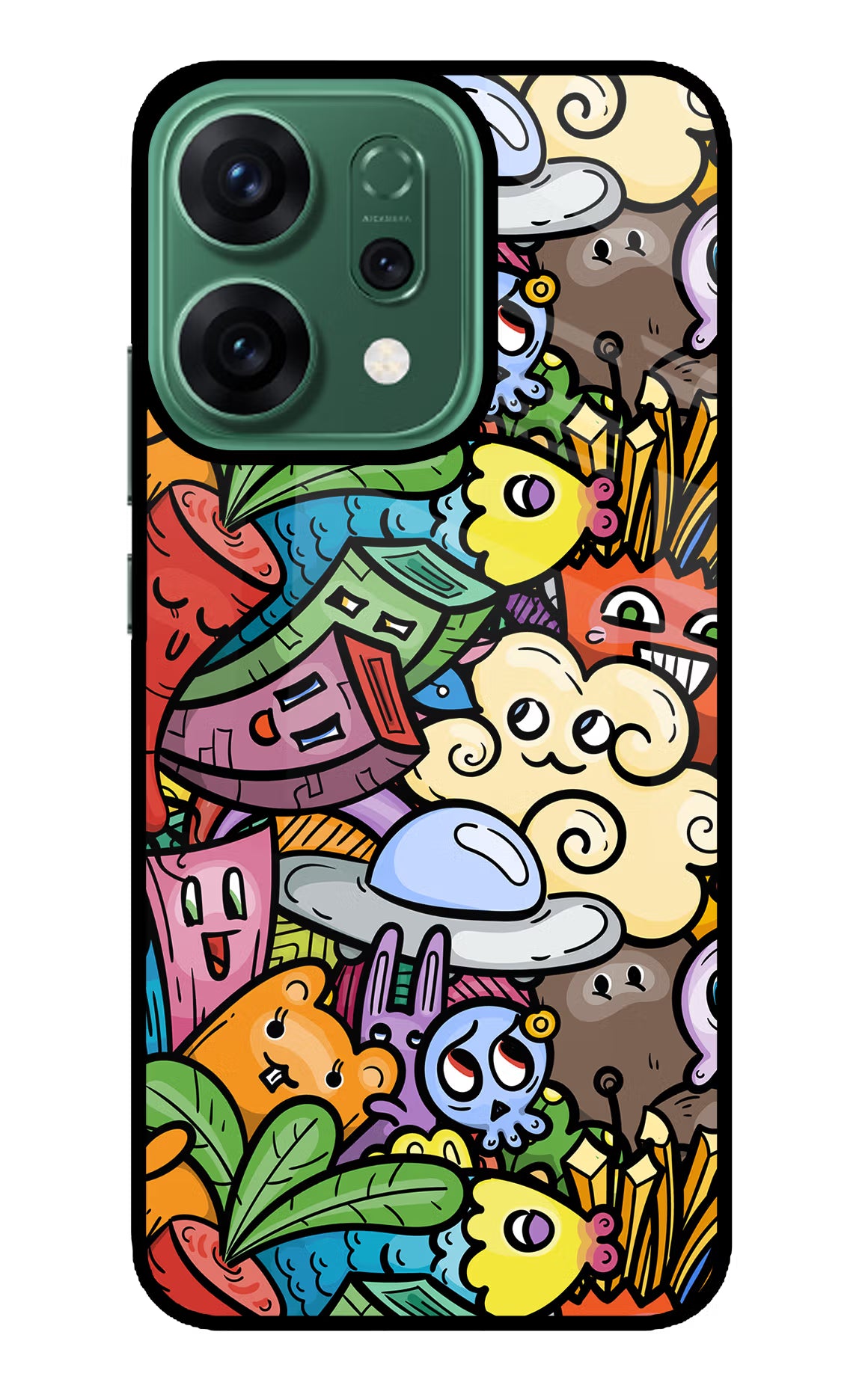 Veggie Doodle Oppo Reno14 5G Back Cover - Veggie Doodle Oppo Reno14 5G Glass Case Back Cover by Casekaro Veggie Doodle Oppo Reno14 5G Glass Case Back Cover by Casekaro