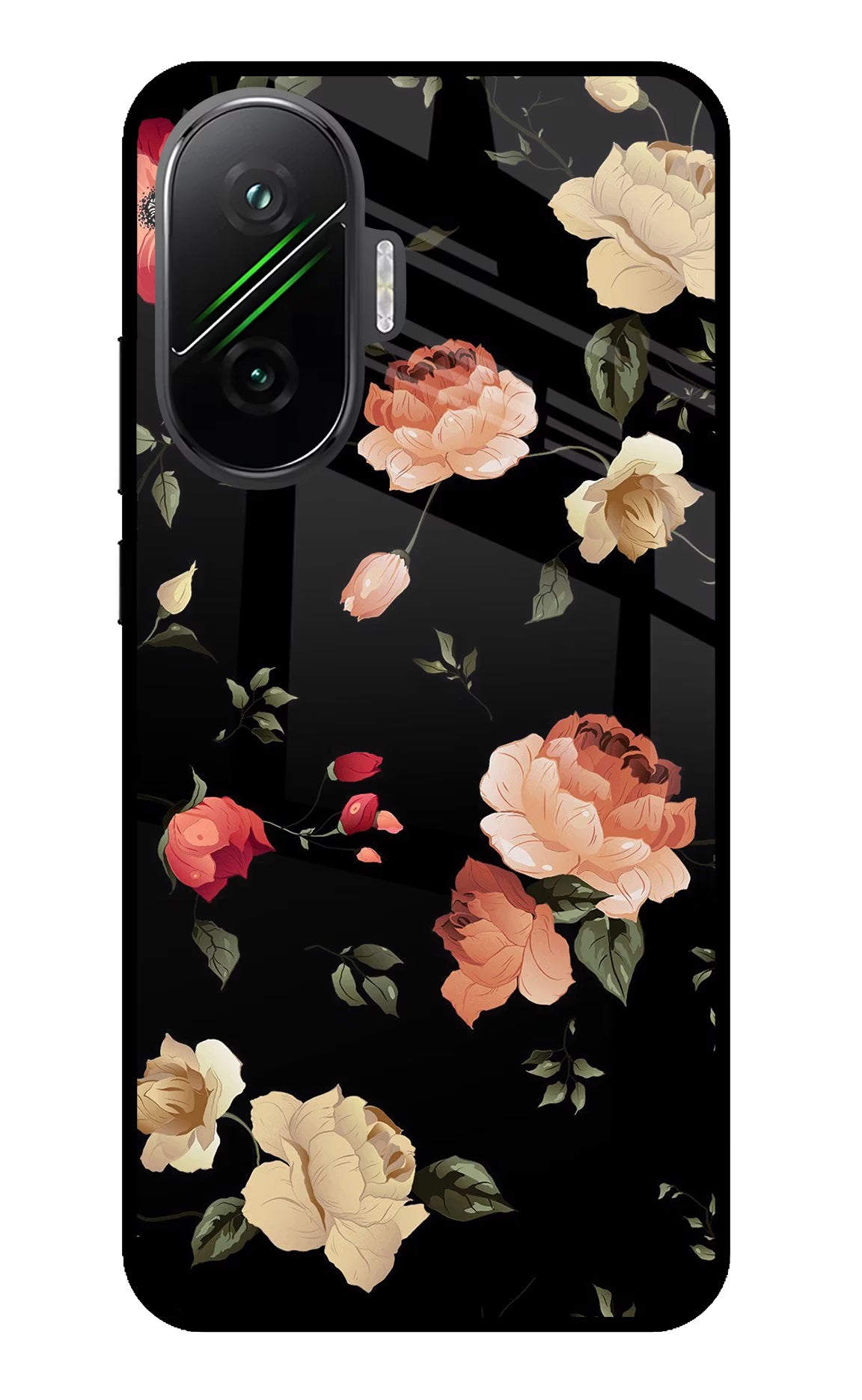 Flowers Poco F7 5G Back Cover - Flowers Poco F7 5G Glass Case Back Cover by Casekaro Flowers Poco F7 5G Glass Case Back Cover by Casekaro