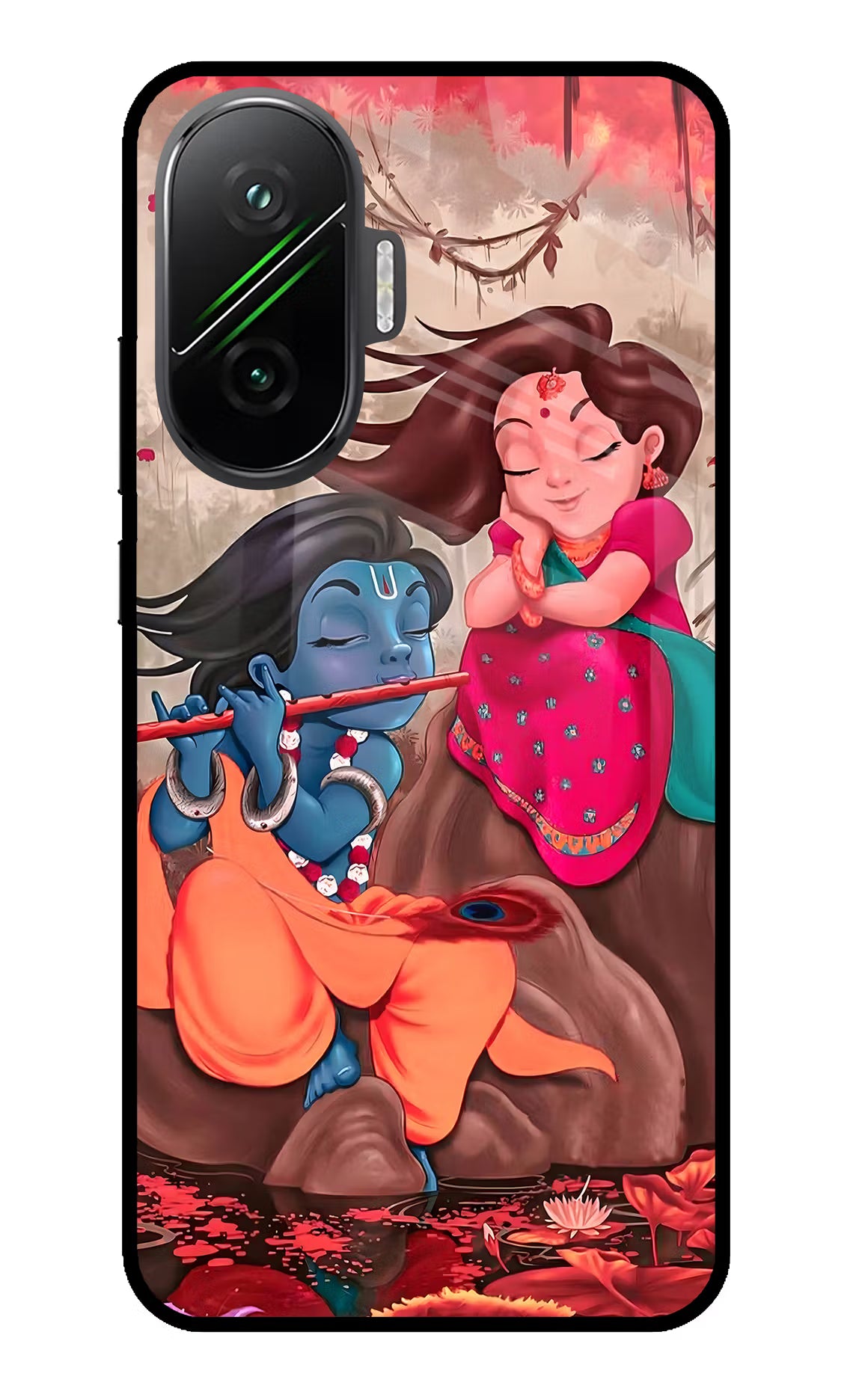 Radhe Krishna Poco F7 5G Back Cover - Radhe Krishna Poco F7 5G Glass Case Back Cover by Casekaro Radhe Krishna Poco F7 5G Glass Case Back Cover by Casekaro