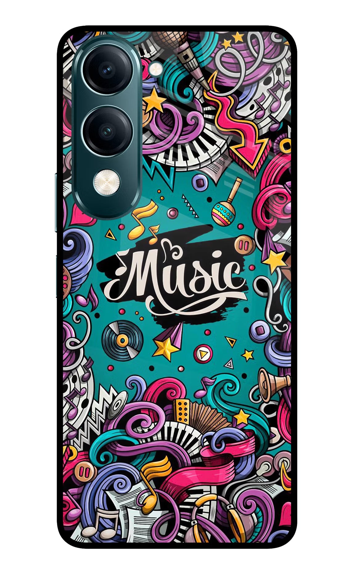 Music Graffiti Vivo Y19s 5G Glass Case - Music Graffiti Vivo Y19s 5G Glass Case Music Graffiti Vivo Y19s 5G Glass Case