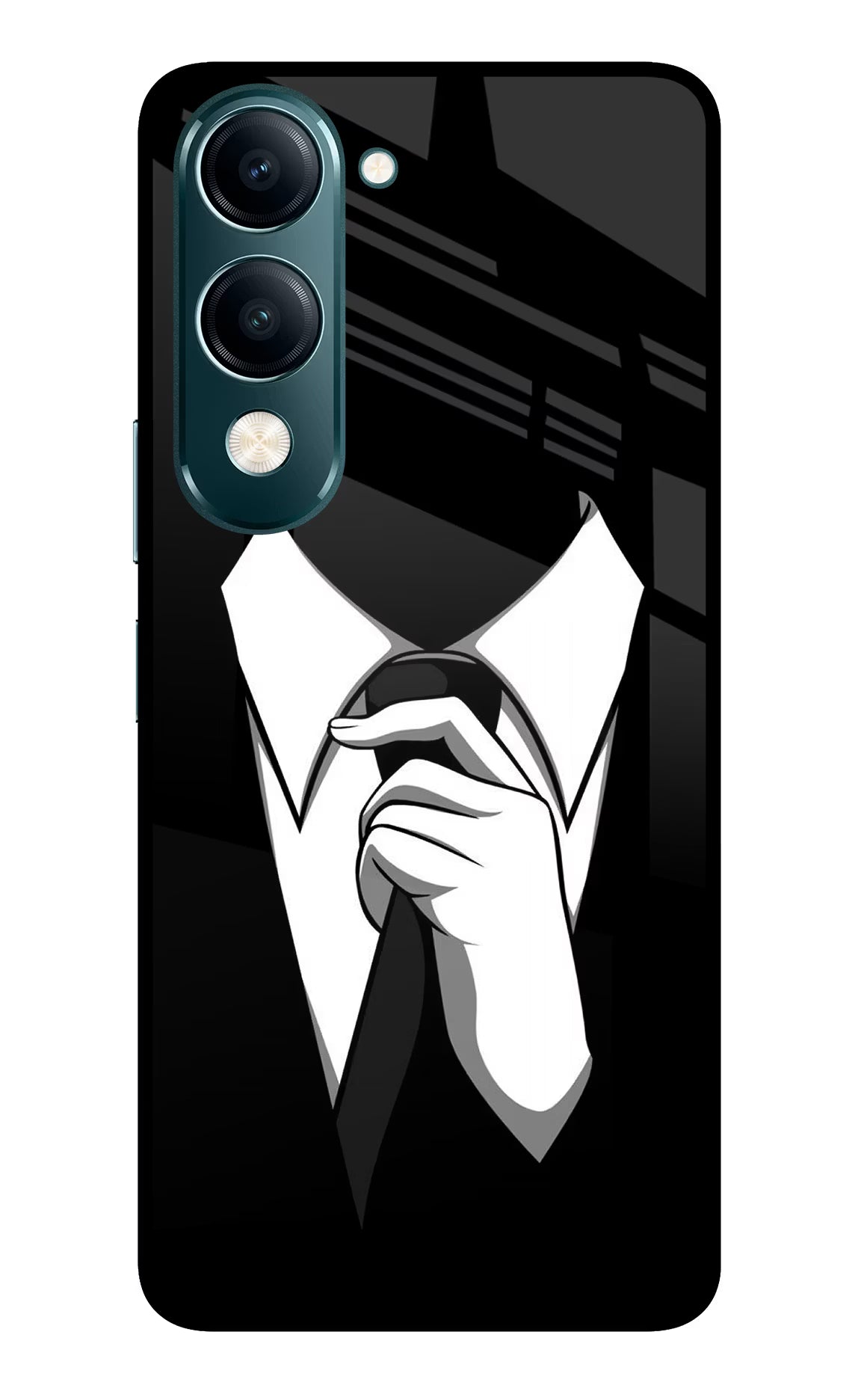 Black Tie Vivo Y19s 5G Back Cover - Black Tie Vivo Y19s 5G Glass Case Back Cover by Casekaro Black Tie Vivo Y19s 5G Glass Case Back Cover by Casekaro