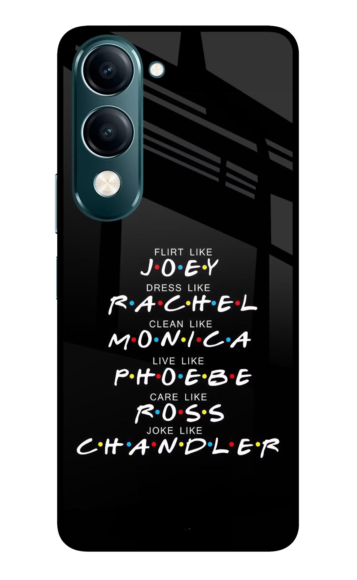 FRIENDS Character Vivo Y19s 5G Back Cover - FRIENDS Character Vivo Y19s 5G Glass Case Back Cover by Casekaro FRIENDS Character Vivo Y19s 5G Glass Case Back Cover by Casekaro