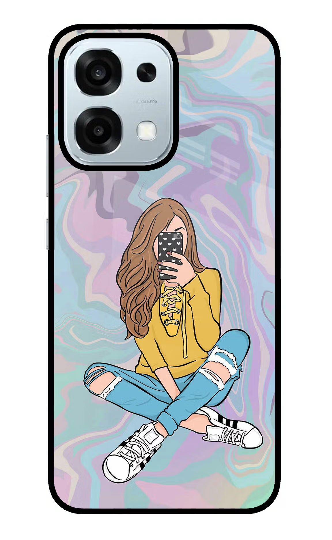 Selfie Girl Oppo F31 5G Back Cover - Selfie Girl Oppo F31 5G Glass Case Back Cover by Casekaro Selfie Girl Oppo F31 5G Glass Case Back Cover by Casekaro