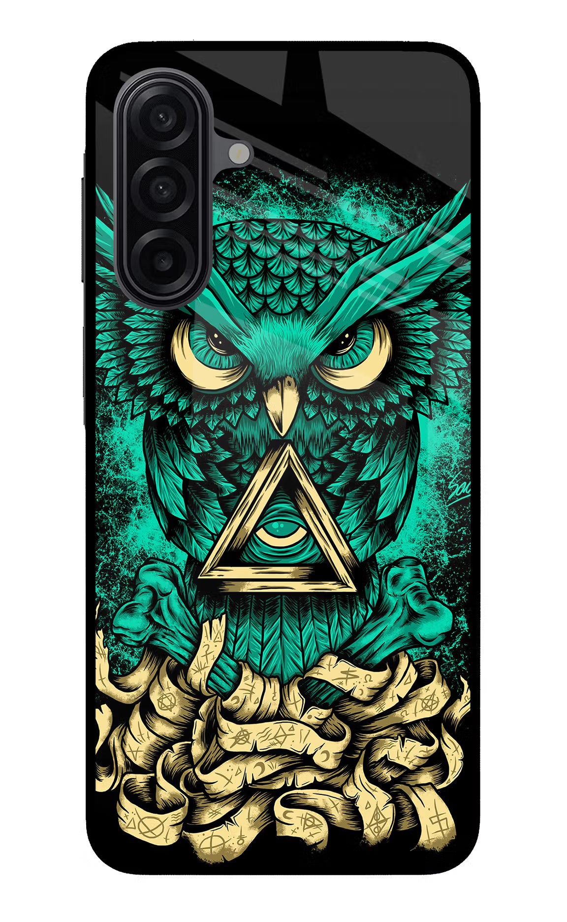 Green Owl Samsung A17 5G Back Cover - Green Owl Samsung A17 5G Glass Case Back Cover by Casekaro Green Owl Samsung A17 5G Glass Case Back Cover by Casekaro