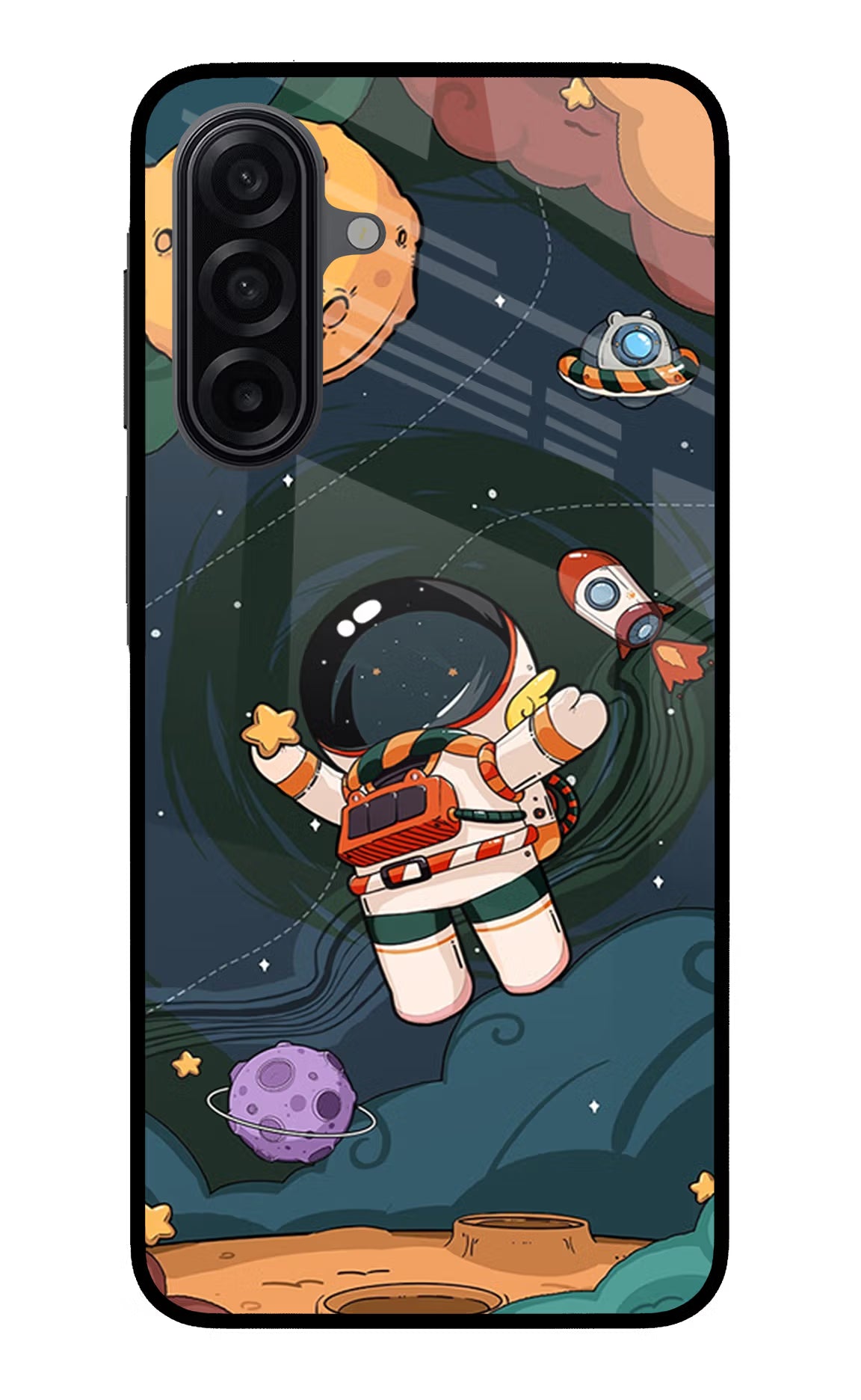 Cartoon Astronaut Samsung A17 5G Back Cover - Cartoon Astronaut Samsung A17 5G Glass Case Back Cover by Casekaro Cartoon Astronaut Samsung A17 5G Glass Case Back Cover by Casekaro