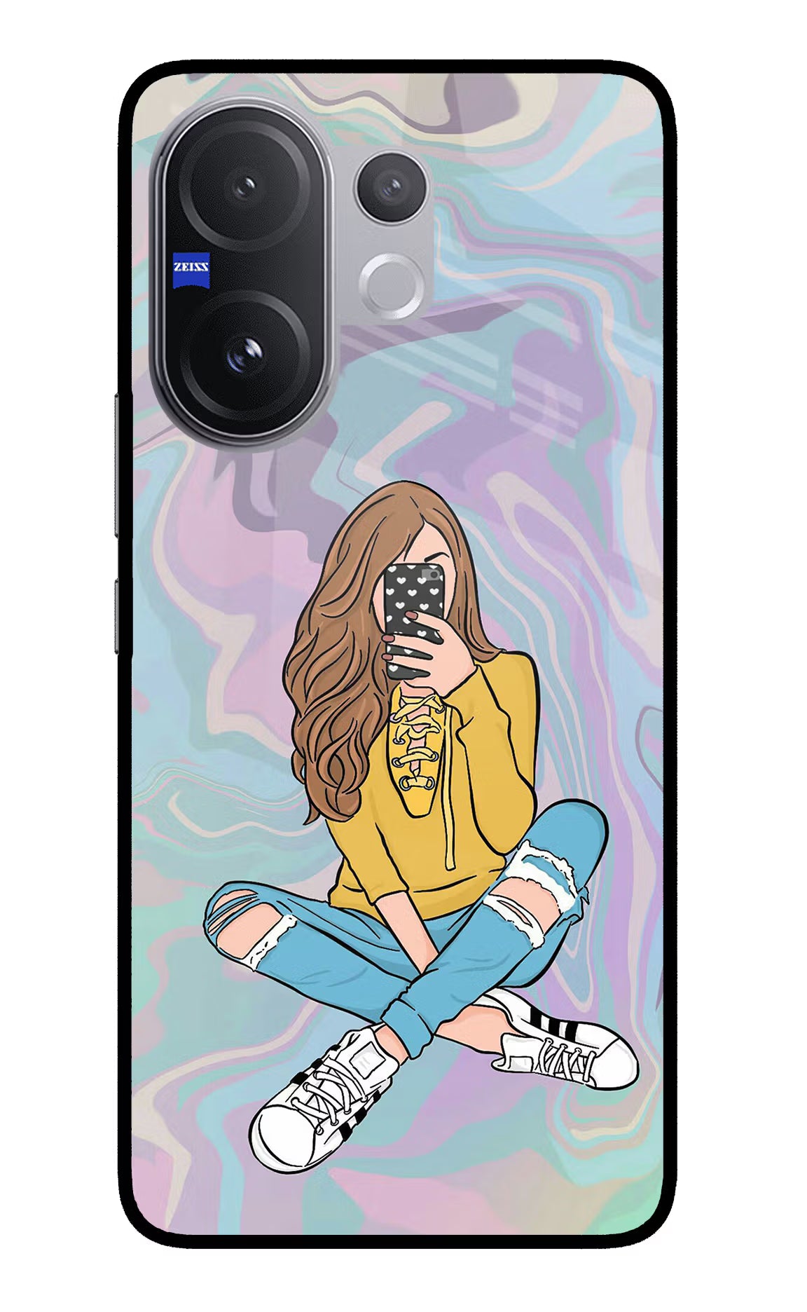 Selfie Girl Vivo V60 5G Back Cover - Selfie Girl Vivo V60 5G Glass Case Back Cover by Casekaro Selfie Girl Vivo V60 5G Glass Case Back Cover by Casekaro