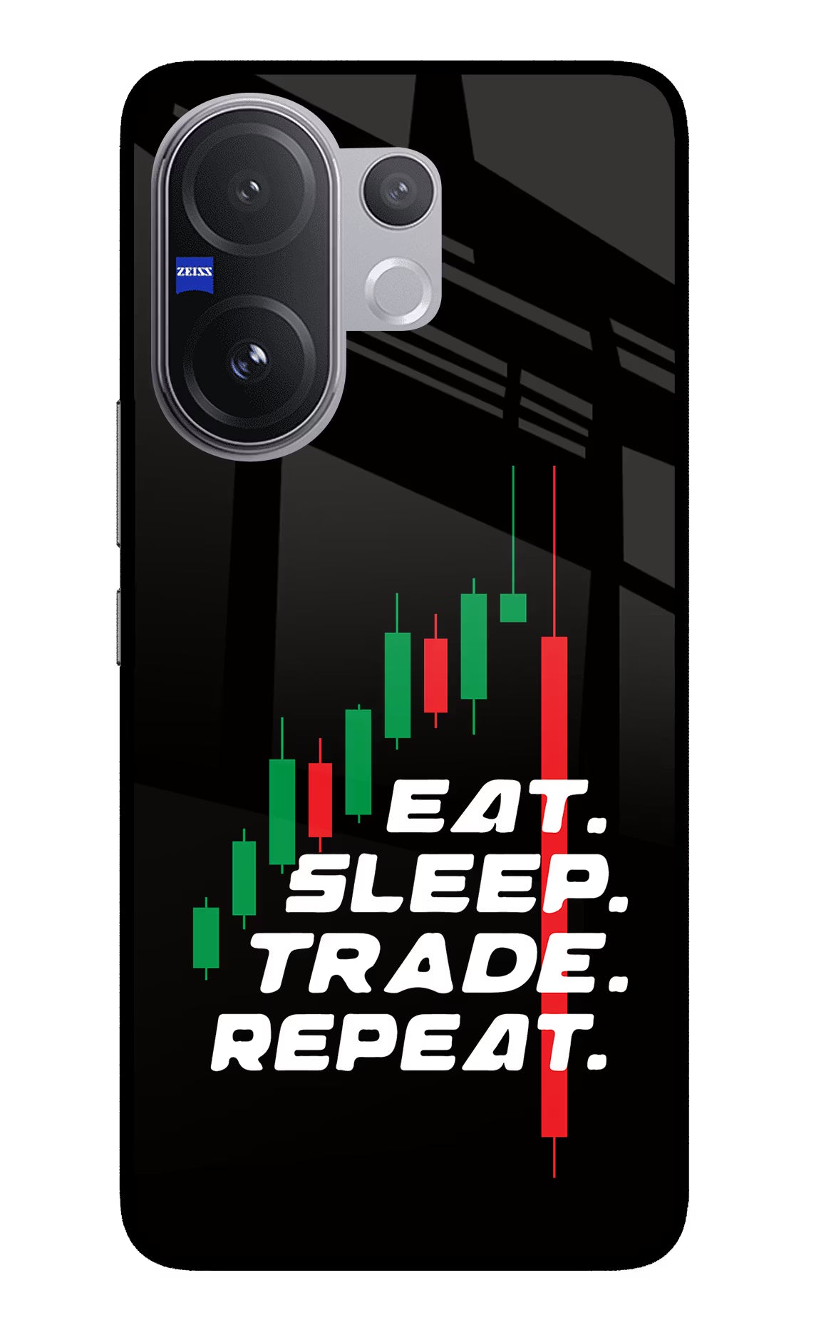 Eat Sleep Trade Repeat Vivo V60 5G Back Cover - Eat Sleep Trade Repeat Vivo V60 5G Glass Case Back Cover by Casekaro Eat Sleep Trade Repeat Vivo V60 5G Glass Case Back Cover by Casekaro