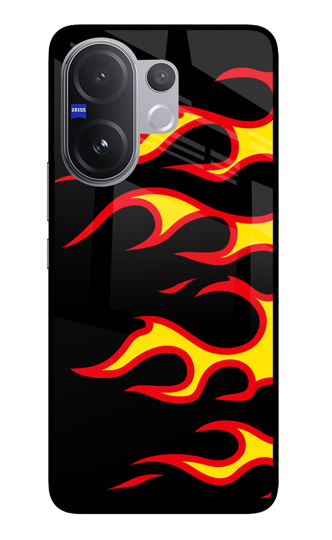Side Sweep Flames Vivo V60 5G Back Cover - Side Sweep Flames Vivo V60 5G Glass Case Back Cover by Casekaro Side Sweep Flames Vivo V60 5G Glass Case Back Cover by Casekaro