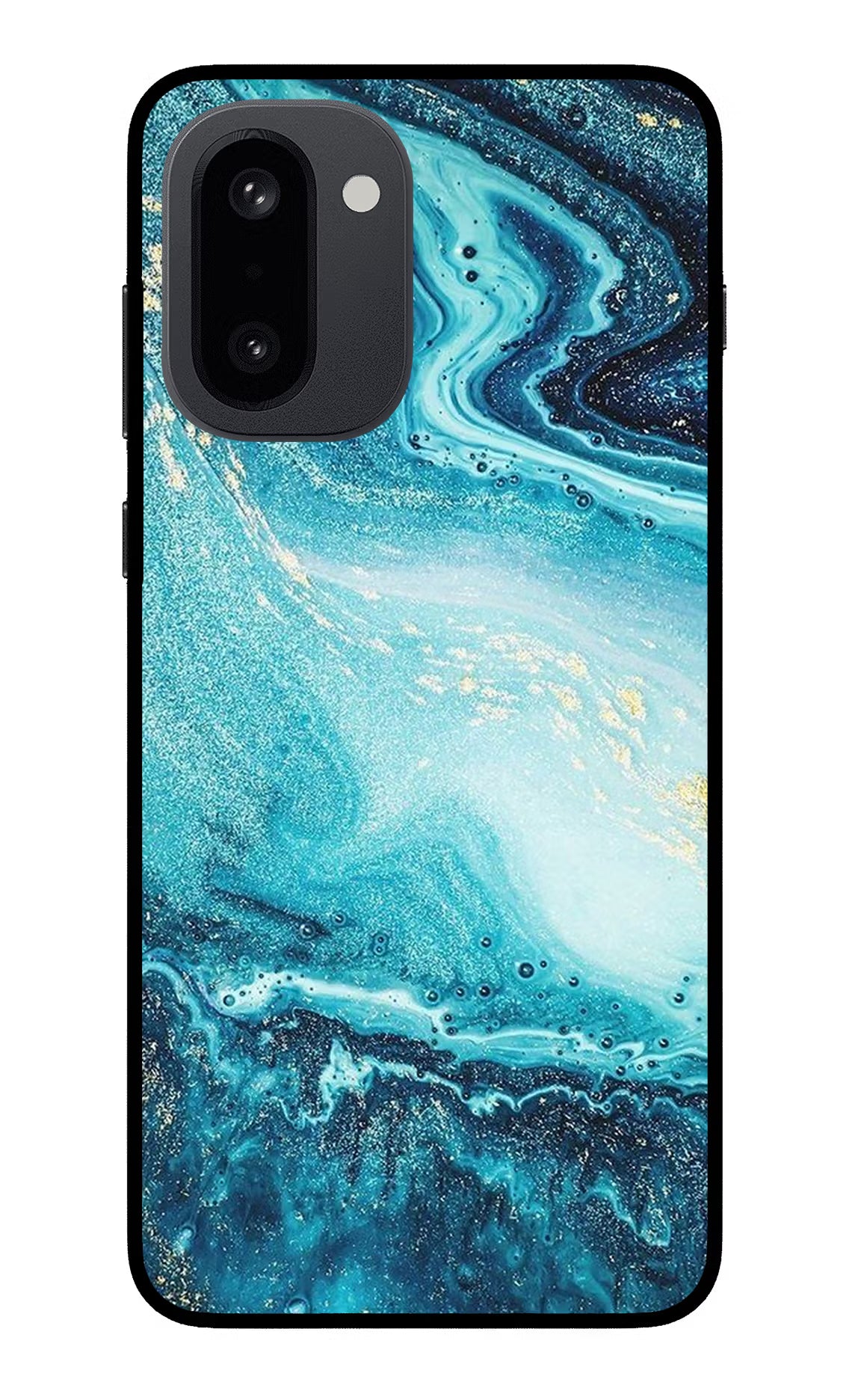 Blue Glitter Marble OnePlus 15R Back Cover - Blue Glitter Marble OnePlus 15R Glass Case Back Cover by Casekaro Blue Glitter Marble OnePlus 15R Glass Case Back Cover by Casekaro