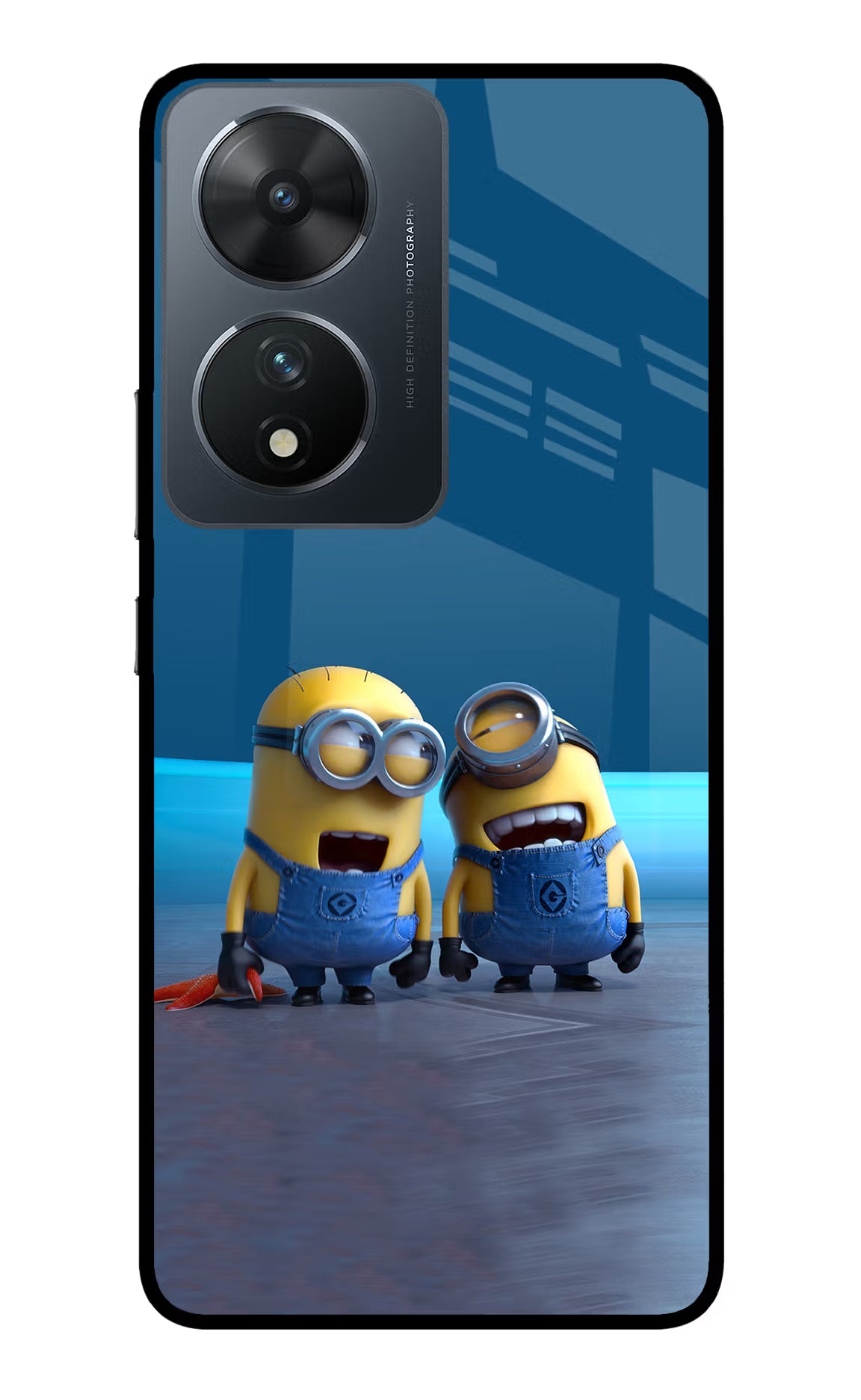 Minion Laughing Vivo T2 5G Back Cover - Minion Laughing Vivo T2 5G Glass Case Back Cover by Casekaro Minion Laughing Vivo T2 5G Glass Case Back Cover by Casekaro