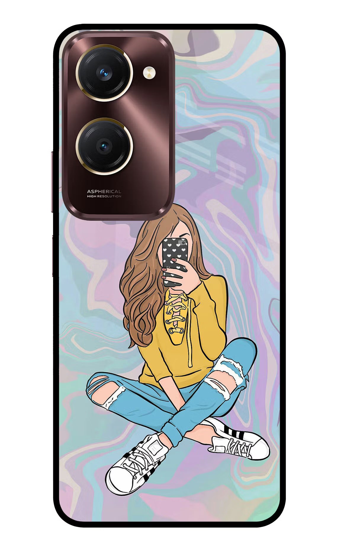 Selfie Girl Vivo Y28s 5G Glass Case - Selfie Girl Vivo Y28s 5G Glass Case Selfie Girl Vivo Y28s 5G Glass Case