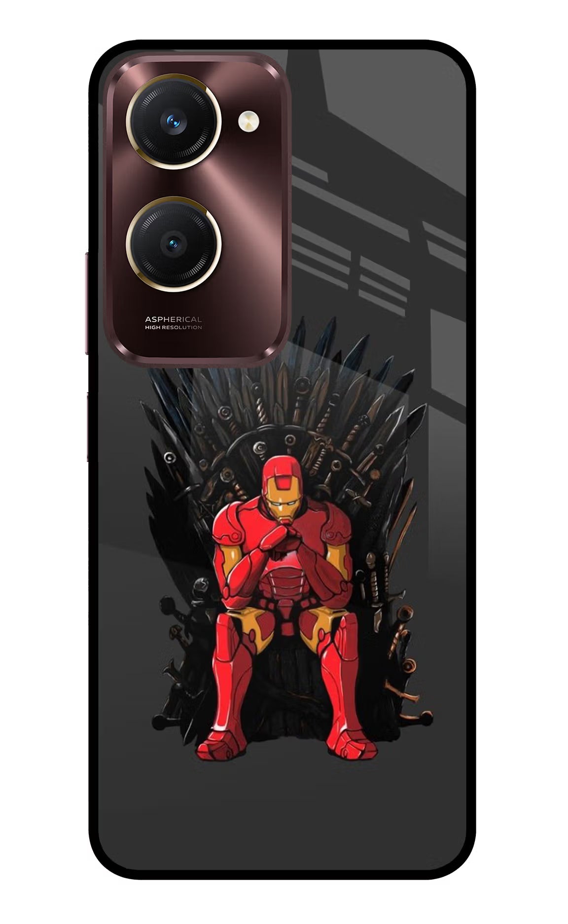 Ironman Throne Vivo Y28s 5G Glass Case - Ironman Throne Vivo Y28s 5G Glass Case Ironman Throne Vivo Y28s 5G Glass Case