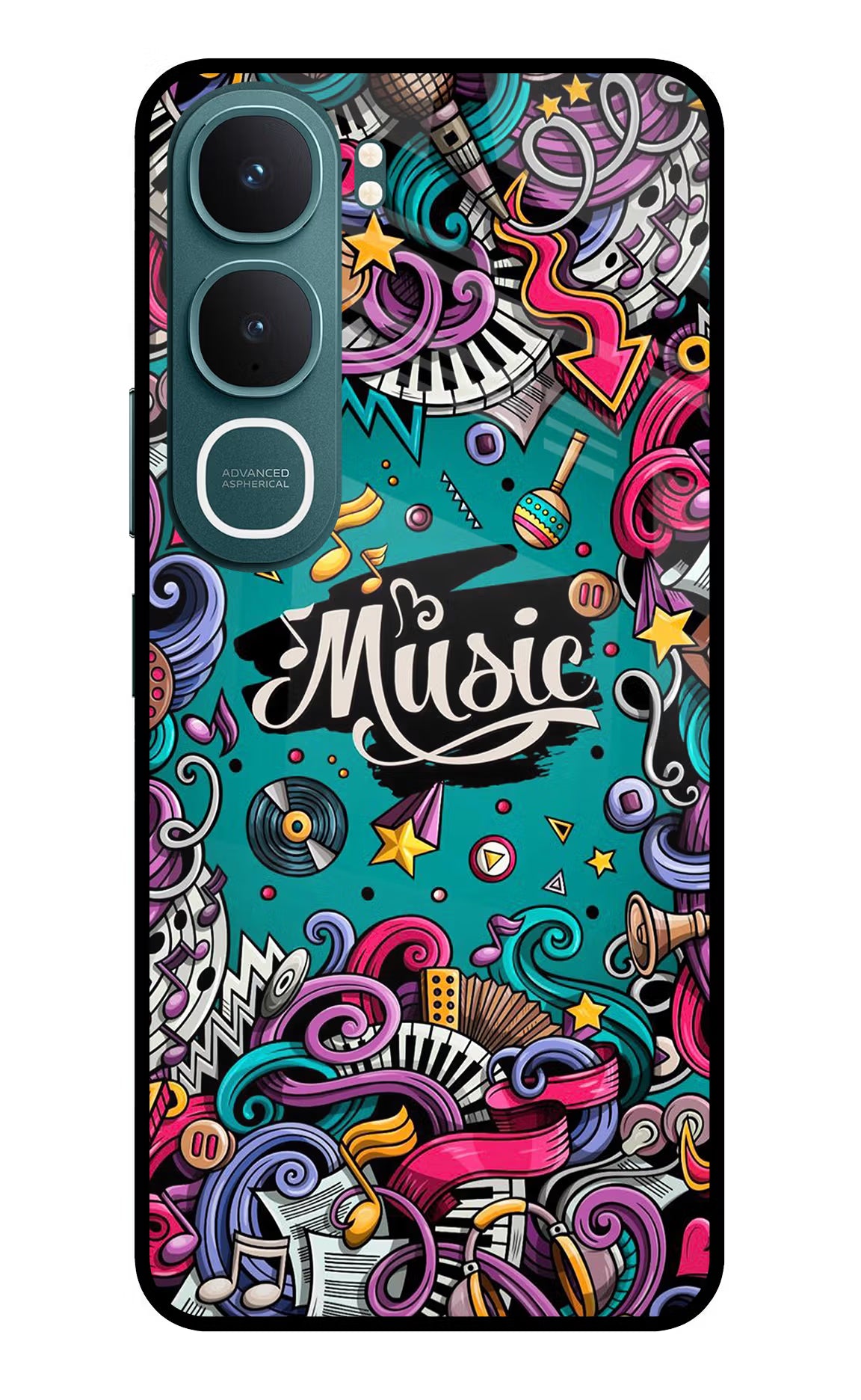 Music Graffiti Vivo Y31 5G Back Cover - Music Graffiti Vivo Y31 5G Glass Case Back Cover by Casekaro Music Graffiti Vivo Y31 5G Glass Case Back Cover by Casekaro