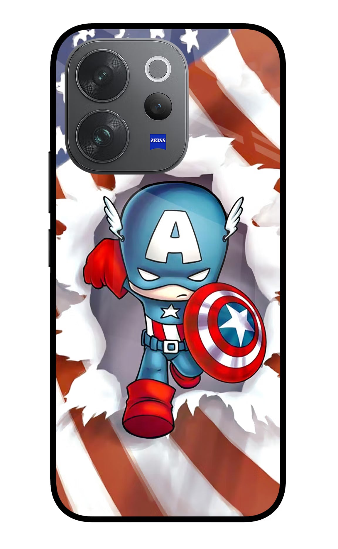Captain America Vivo V70 Elite 5G Glass Case - Captain America Vivo V70 Elite 5G Glass Case Captain America Vivo V70 Elite 5G Glass Case