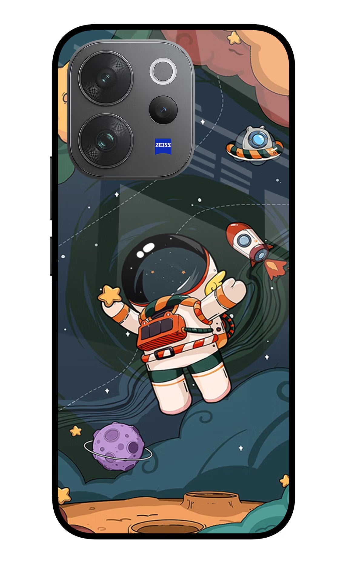 Cartoon Astronaut Vivo V70 Elite 5G Glass Case - Cartoon Astronaut Vivo V70 Elite 5G Glass Case Cartoon Astronaut Vivo V70 Elite 5G Glass Case
