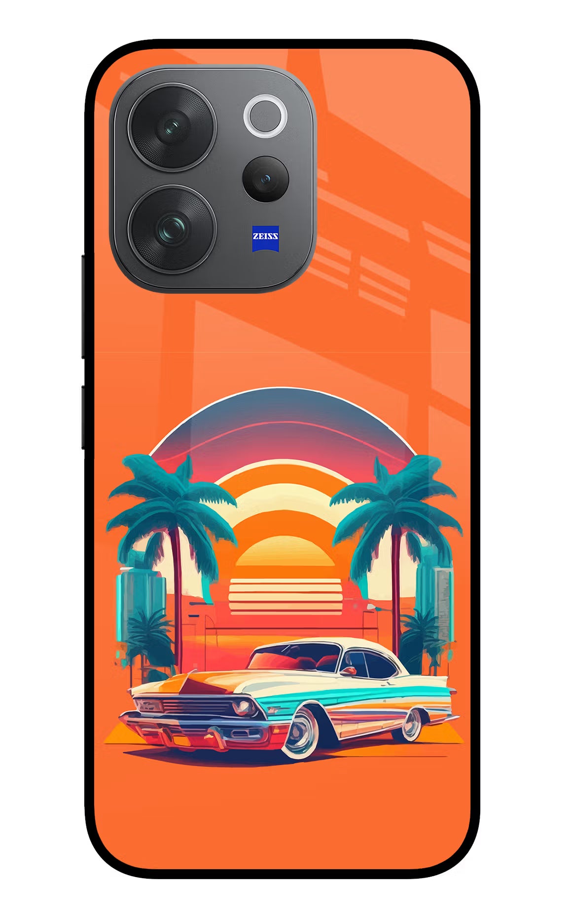 Palm Drive 80s Vivo V70 Elite 5G Glass Case - Palm Drive 80s Vivo V70 Elite 5G Glass Case Palm Drive 80s Vivo V70 Elite 5G Glass Case