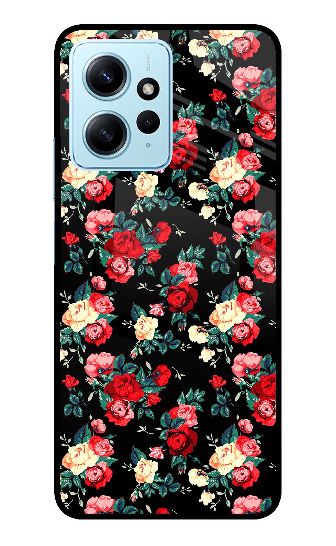 Rose Pattern Redmi Note 12 4G Glass Case - Rose Pattern Redmi Note 12 4G Glass Case Rose Pattern Redmi Note 12 4G Glass Case