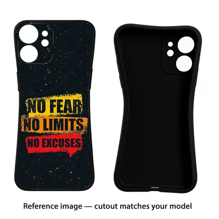 No Fear No Limits No Excuse iPhone 16e Black Soft Case Back Cover by Casekaro