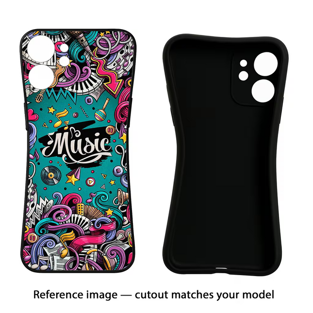 Music Graffiti iPhone 16e Black Soft Case Back Cover by Casekaro