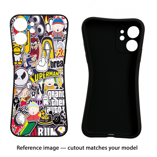 Sticker Bomb iPhone 13 Black Soft Case Back Cover by Casekaro