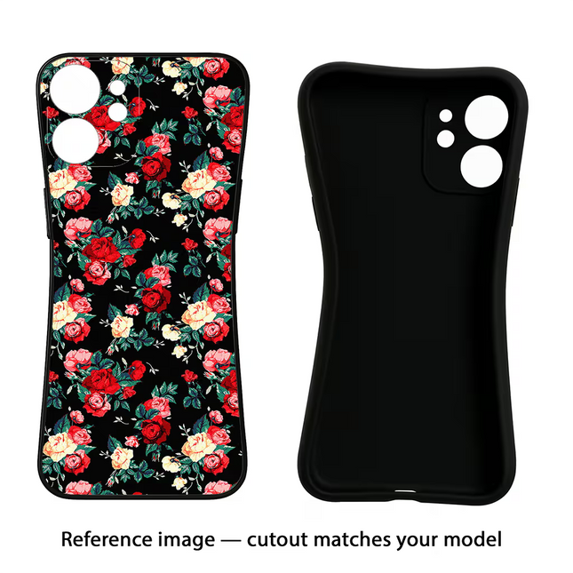 Rose Pattern iPhone 16e Black Soft Case Back Cover by Casekaro