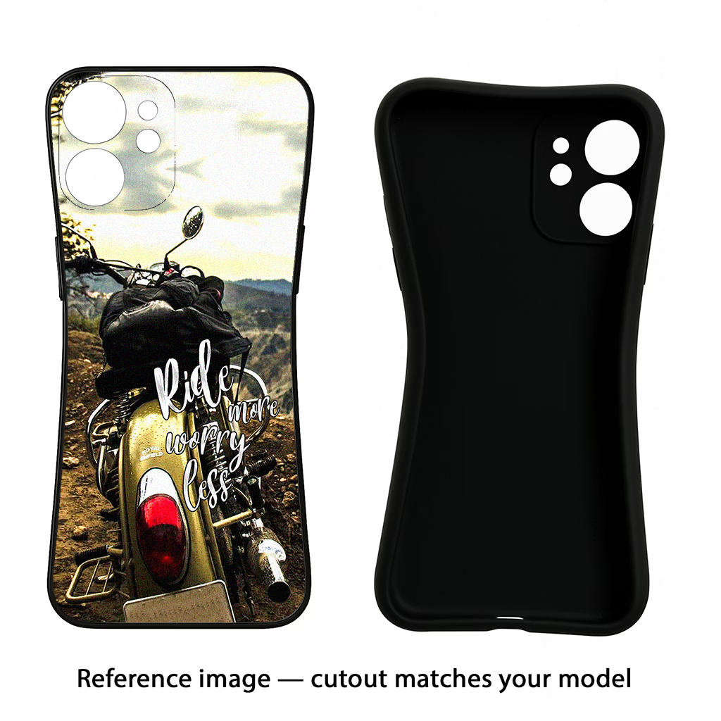 Ride More Worry Less iPhone 15 Black Soft Case Back Cover by Casekaro