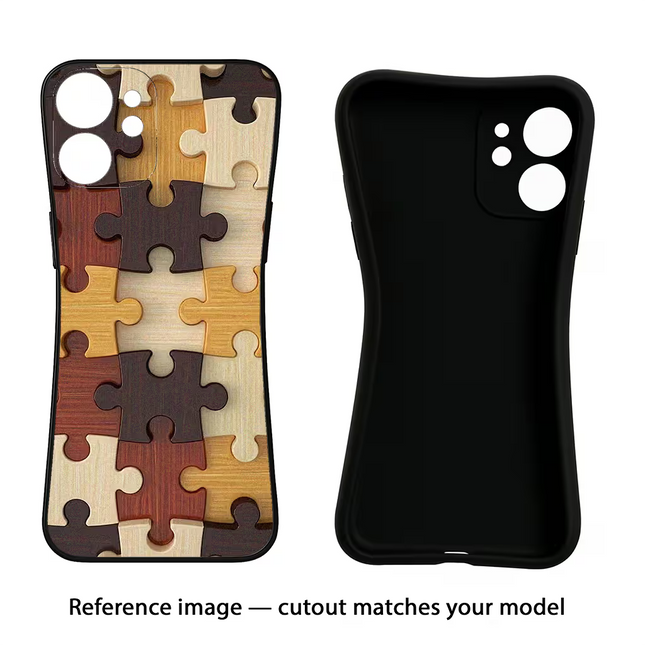 Wooden Puzzle iPhone 16e Black Soft Case Back Cover by Casekaro