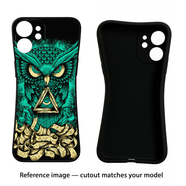 Green Owl iPhone 15 Black Soft Case Back Cover by Casekaro