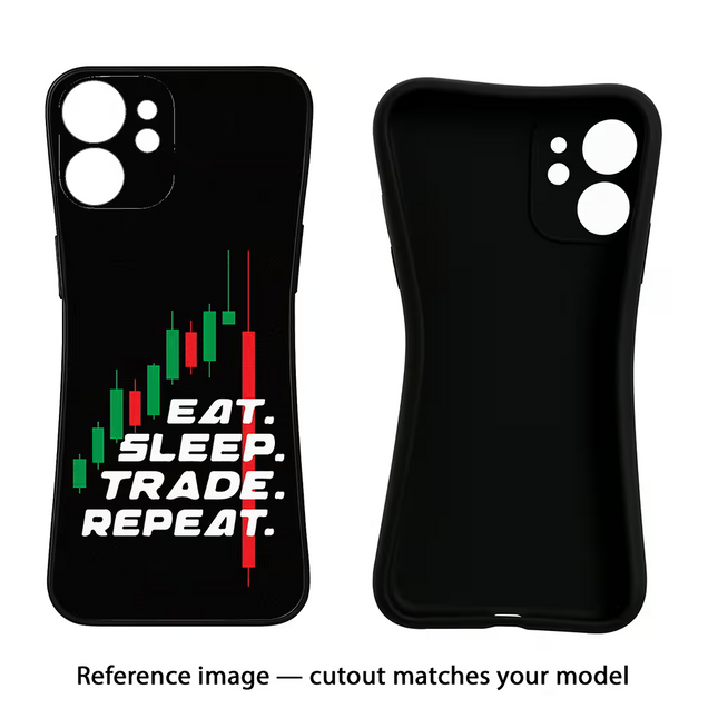 Eat Sleep Trade Repeat iPhone 16e Black Soft Case Back Cover by Casekaro