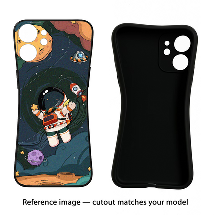 Cartoon Astronaut iPhone 16 Pro Black Soft Case Back Cover by Casekaro