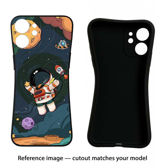 Cartoon Astronaut iPhone 16 Pro Black Soft Case Back Cover by Casekaro