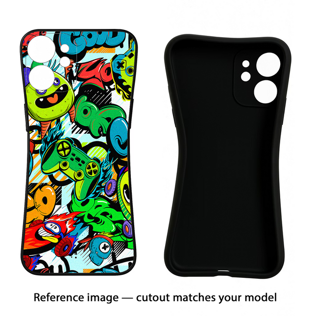 Game Doodle iPhone 15 Black Soft Case Back Cover by Casekaro
