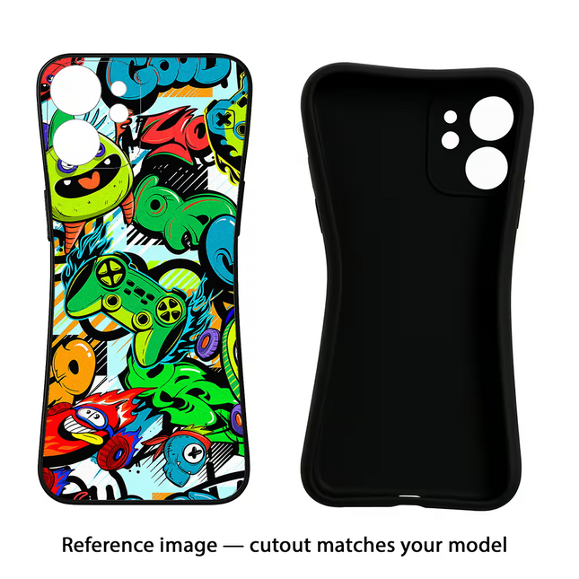 Game Doodle iPhone 16e Black Soft Case Back Cover by Casekaro
