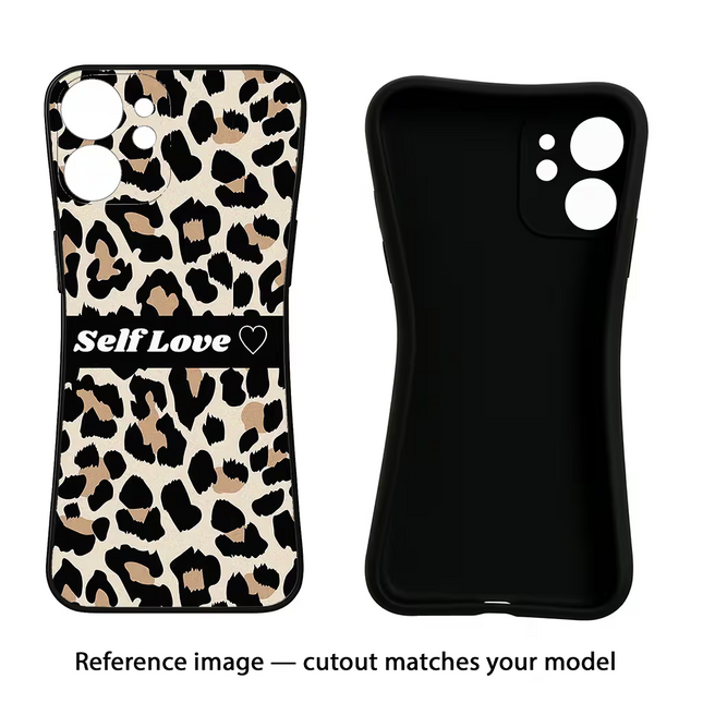 Leopard Print Self Love iPhone 16e Black Soft Case Back Cover by Casekaro