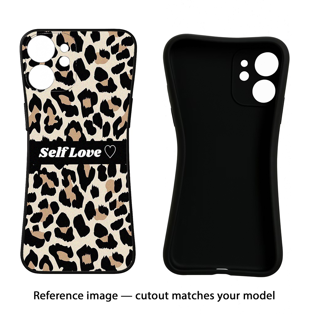 Leopard Print Self Love iPhone 15 Plus Black Soft Case Back Cover by Casekaro
