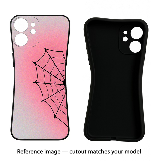 Pink Web iPhone 16e Black Soft Case Back Cover by Casekaro