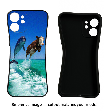 Dolphin vs Cow iPhone 14 Black Soft Case Back Cover by Casekaro