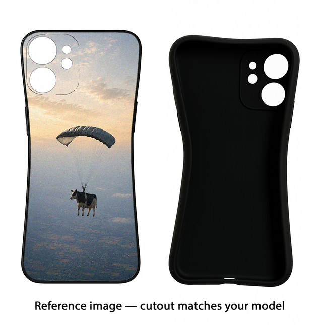 Skydiving Cow iPhone 16e Black Soft Case Back Cover by Casekaro