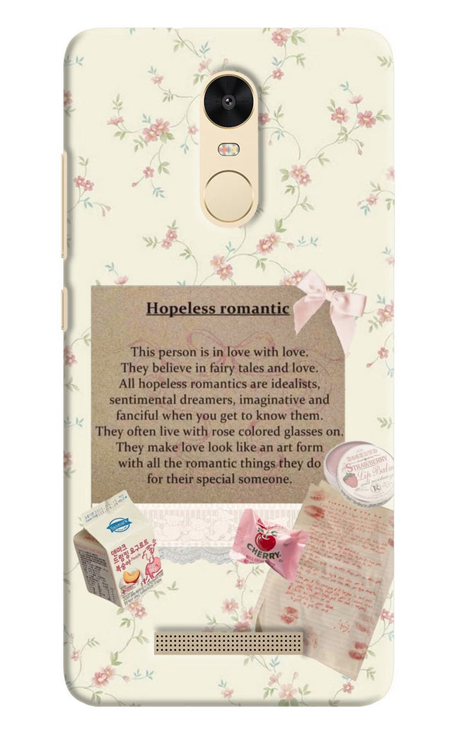 Hopeless Romantic Redmi Note 3 Hard Case Back Cover by Casekaro