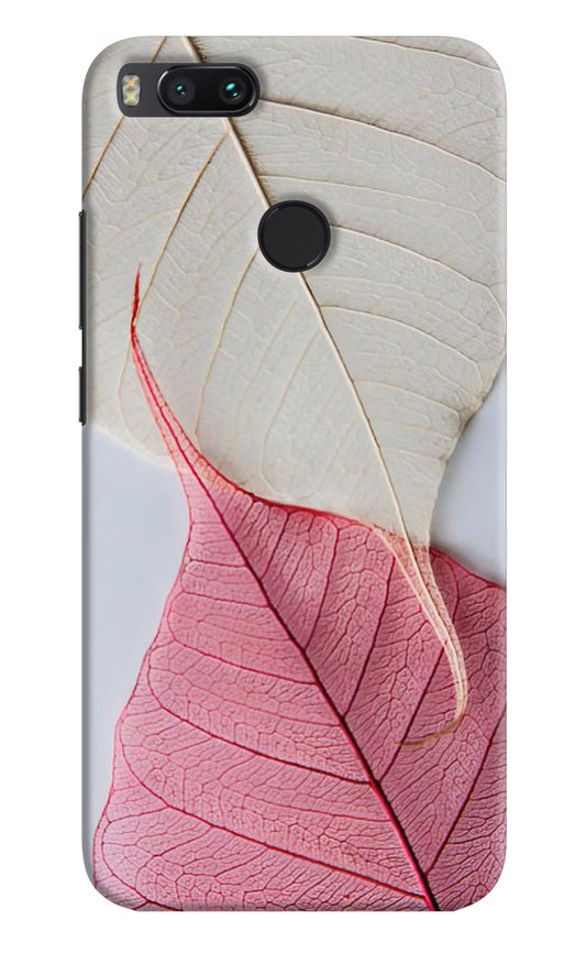 White Pink Leaf Mi A1 Hard Case Back Cover by Casekaro