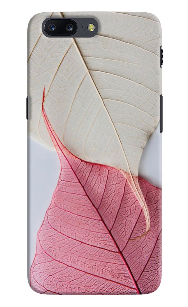 White Pink Leaf Oneplus 5 Hard Case Back Cover by Casekaro