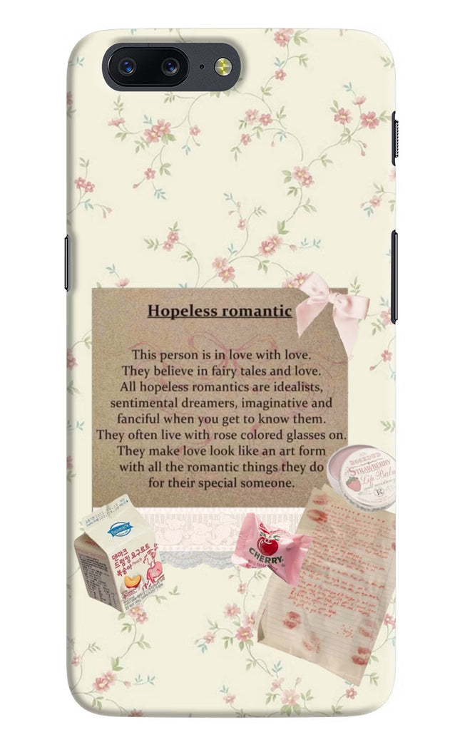 Hopeless Romantic Oneplus 5 Hard Case Back Cover by Casekaro