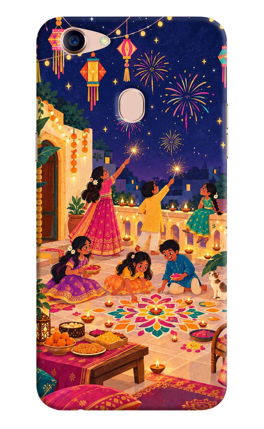 Diwali Night Oppo F5 Back Cover, Hard case