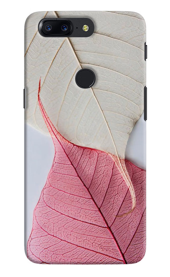 White Pink Leaf Oneplus 5T Hard Case Back Cover by Casekaro