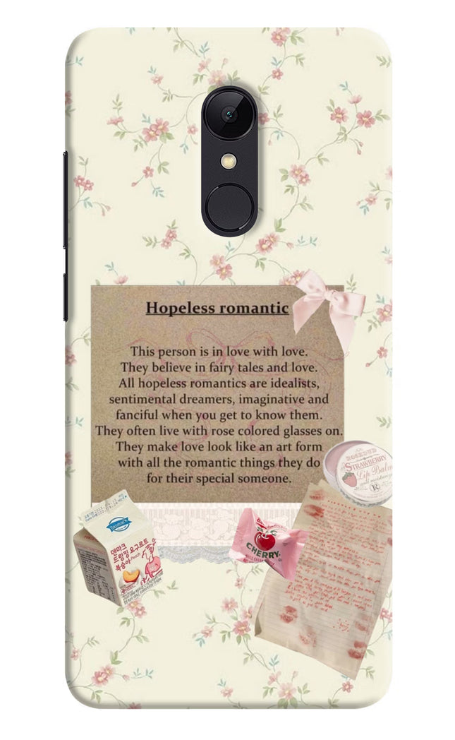 Hopeless Romantic Redmi Note 5 Hard Case Back Cover by Casekaro