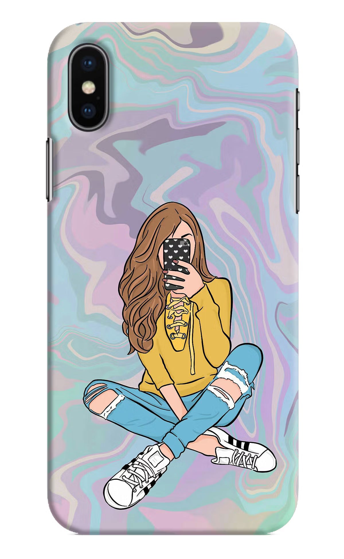 Selfie Girl iPhone X Hard Case Back Cover by Casekaro