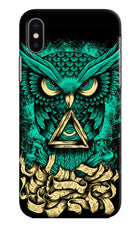 Green Owl iPhone X Hard Case Back Cover by Casekaro